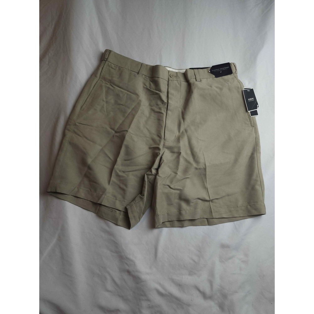 Alfani Mens Performance Shorts Khaki Tan Flexible Waistband Size 36 Inseam 8.75